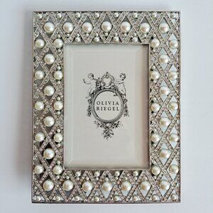 NEW Olivia Riegel Silver Tone Faux Pearl and Crystal Picture Frame 4x6